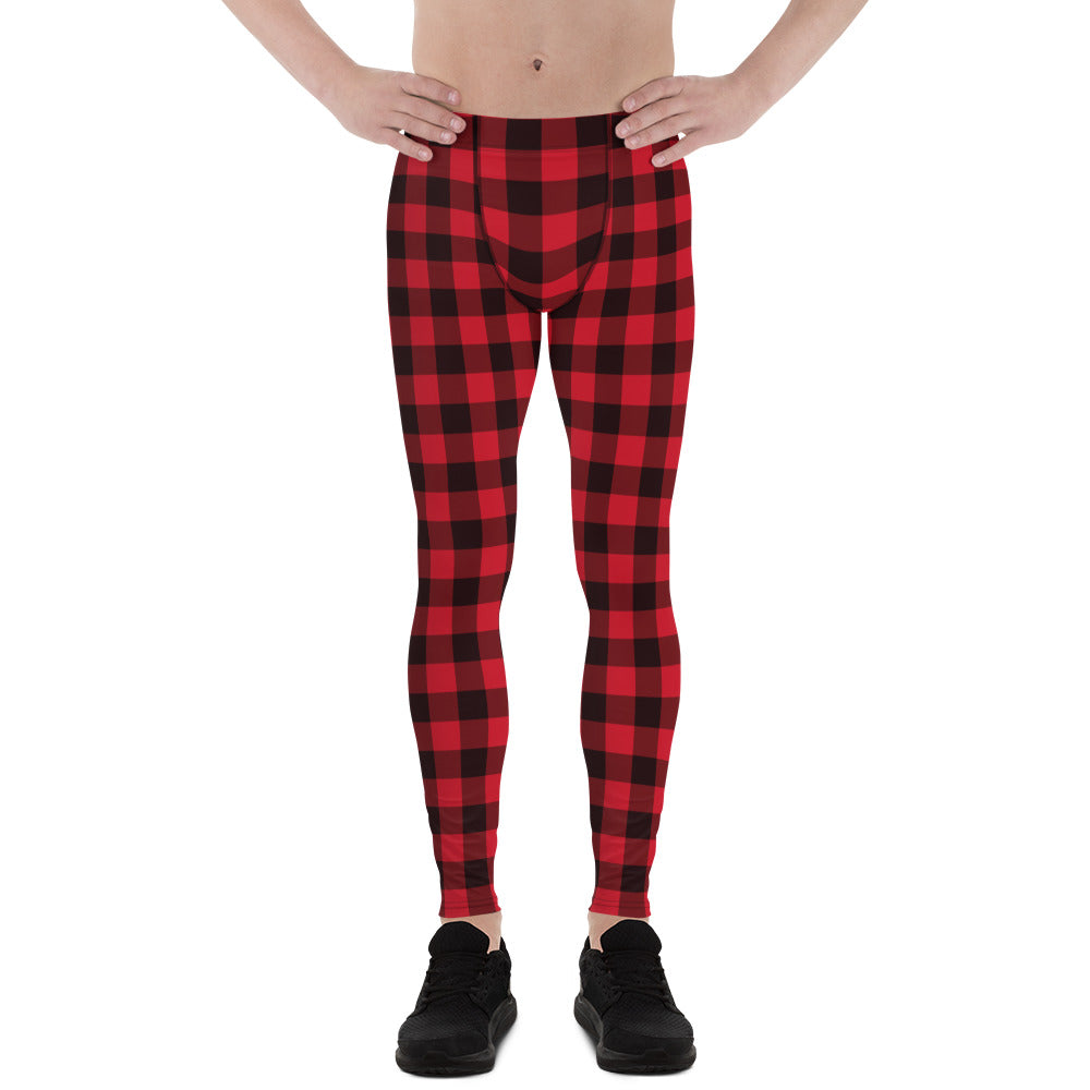 Red Black Buffalo Plaid Men's Leggings, Check Lumberjack Christmas Xma –  Starcove Fashion