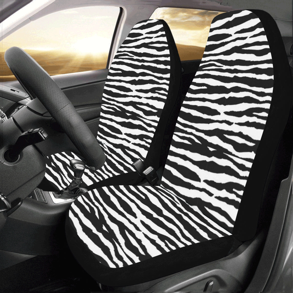 Black White Stripe Zebra Car Seat Covers Pair, 2 Front Seat Covers, fashion Car Seat Protector, Car Accessory, Seat Cover For Car