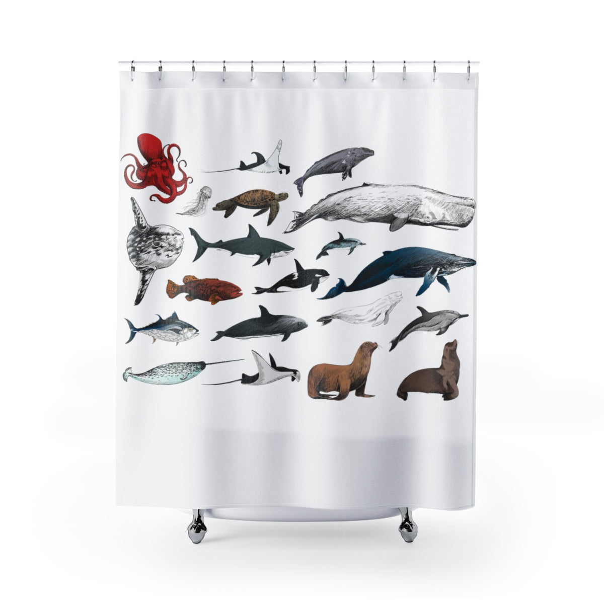 Nautical Shower Curtains, Ocean Sea Marine Life Cute Whale Octopus Tur –  Starcove Fashion