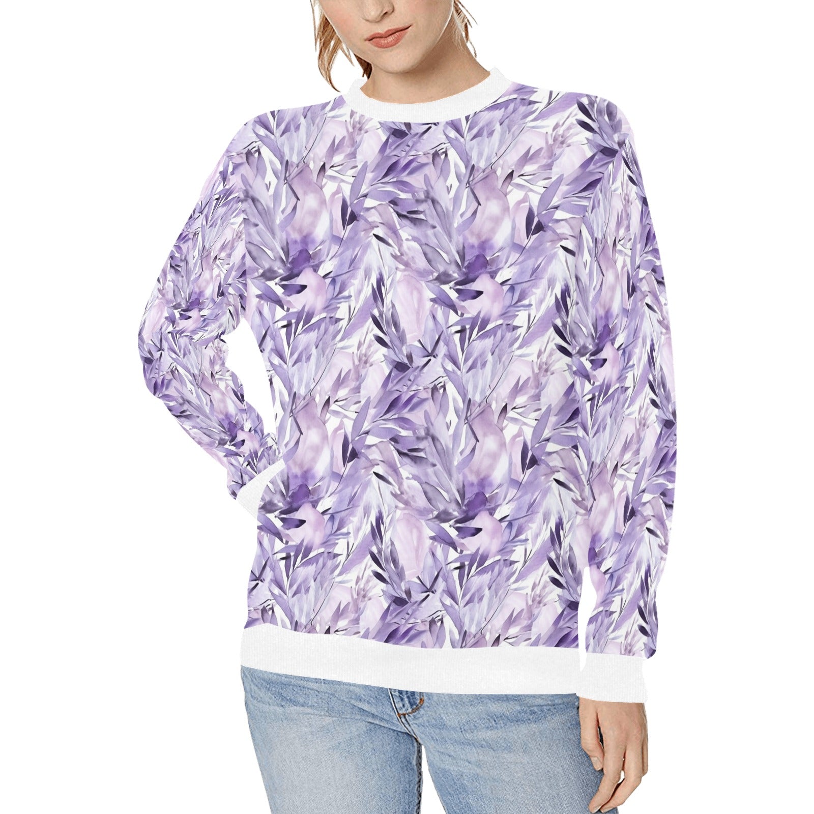 Lavender Women Sweatshirt Purple Flowers Floral Watercolor