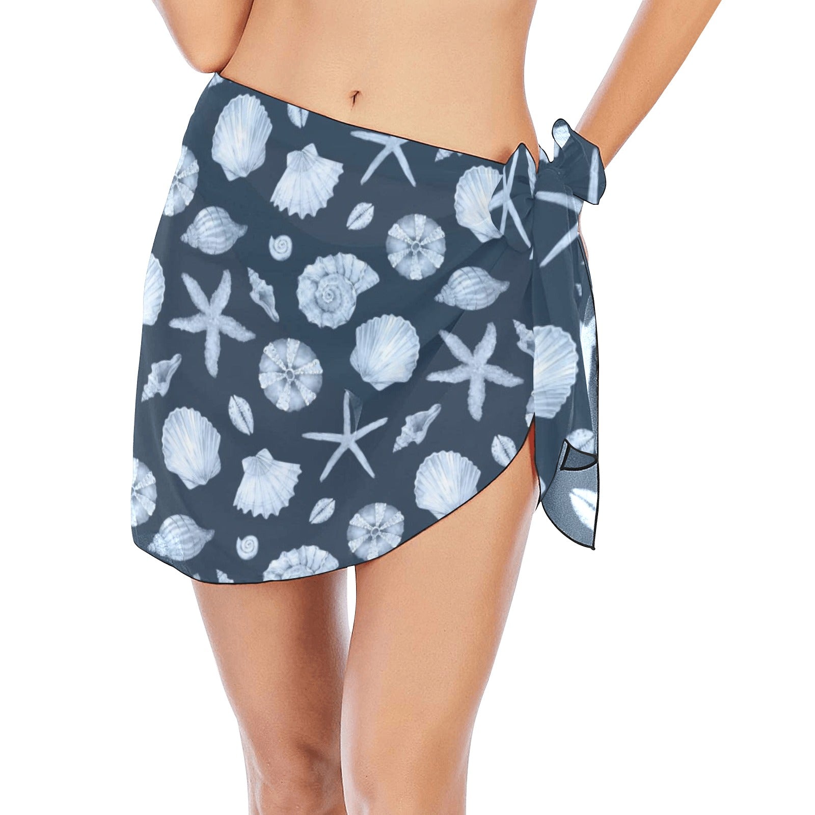 Sea Shells Sarong Wrap Skirt, Ocean Blue Print Women Bikini Bottom Cov –  Starcove Fashion