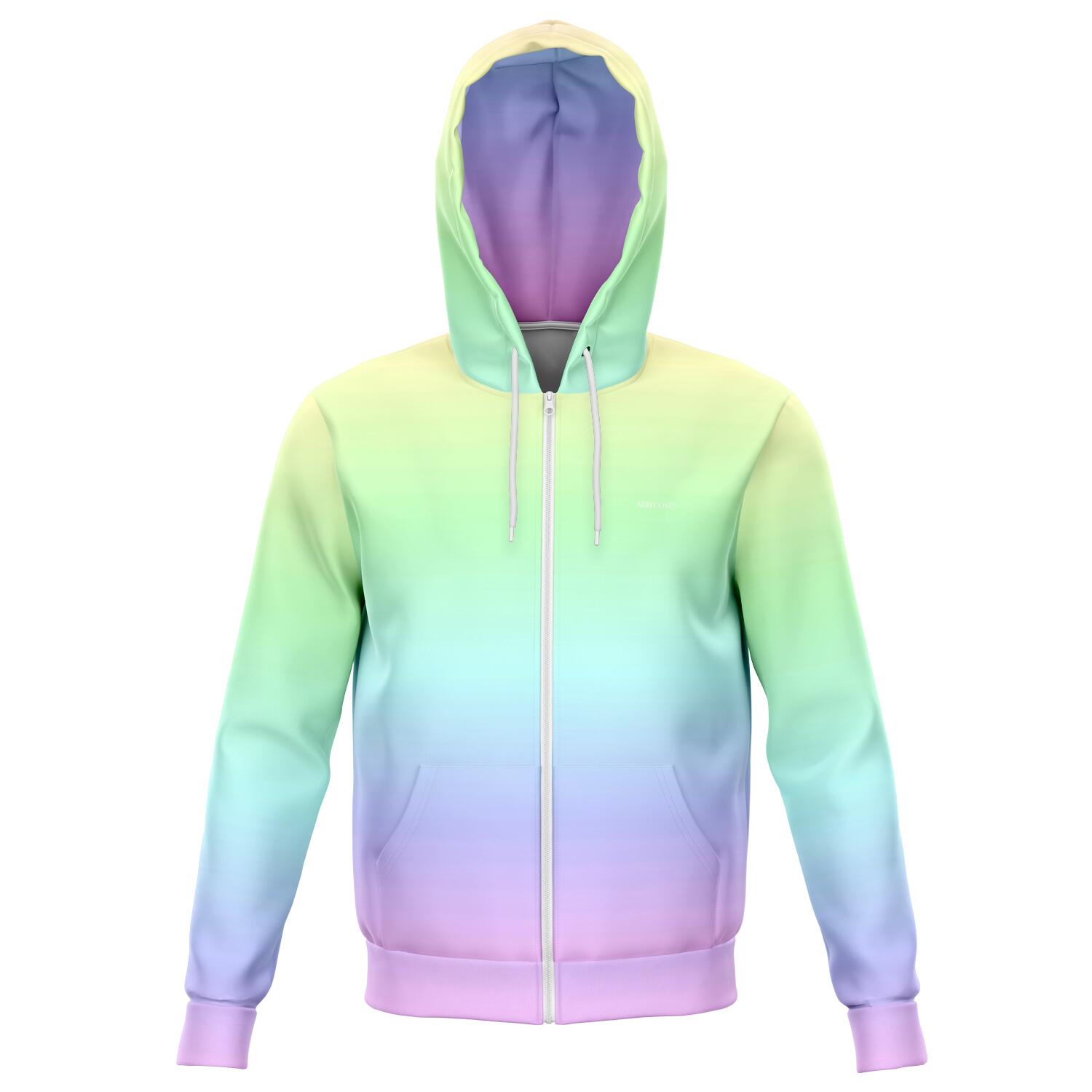 Starcove Pastel Rainbow Zipper Hoodie Tie Dye Hooded Sweatshirt Kawaii Goth Pink Purple Printed Ombre Colorful Cotton Pocket Zip Up Hoodie 2XL