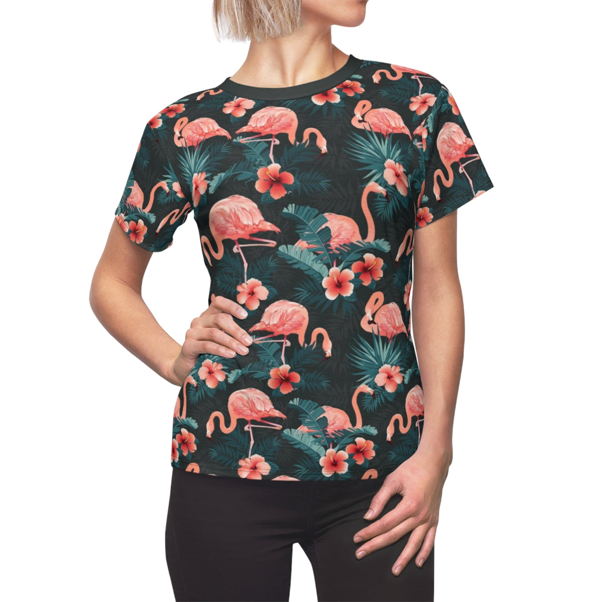 Pink Flamingo Women Tshirt, Tropical Vintage Green Designer Adult Graphic  Aesthetic Fashion Fitted Crewneck Tee Shirt Top