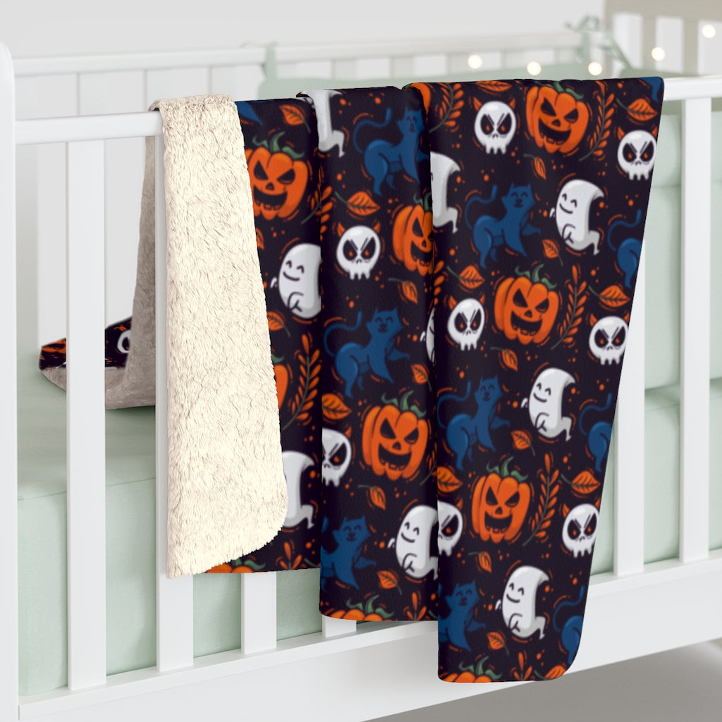 Halloween Sherpa Fleece Blanket, Black Orange Pumpkins Ghosts Spooky Throw Soft Fluffy selling Adult Kids Blanket Fall Decor Gift