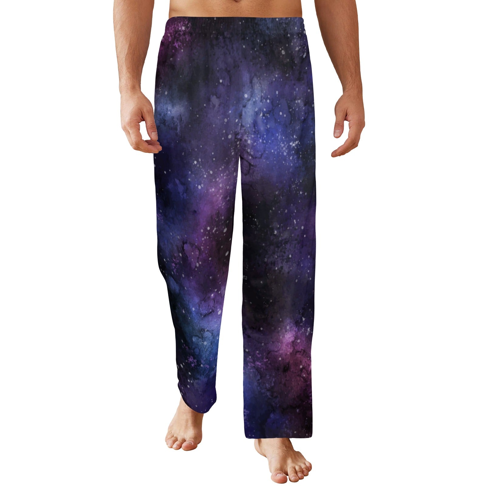 Galaxy Space Men Pajamas Pants Universe Cosmos Purple Satin PJ