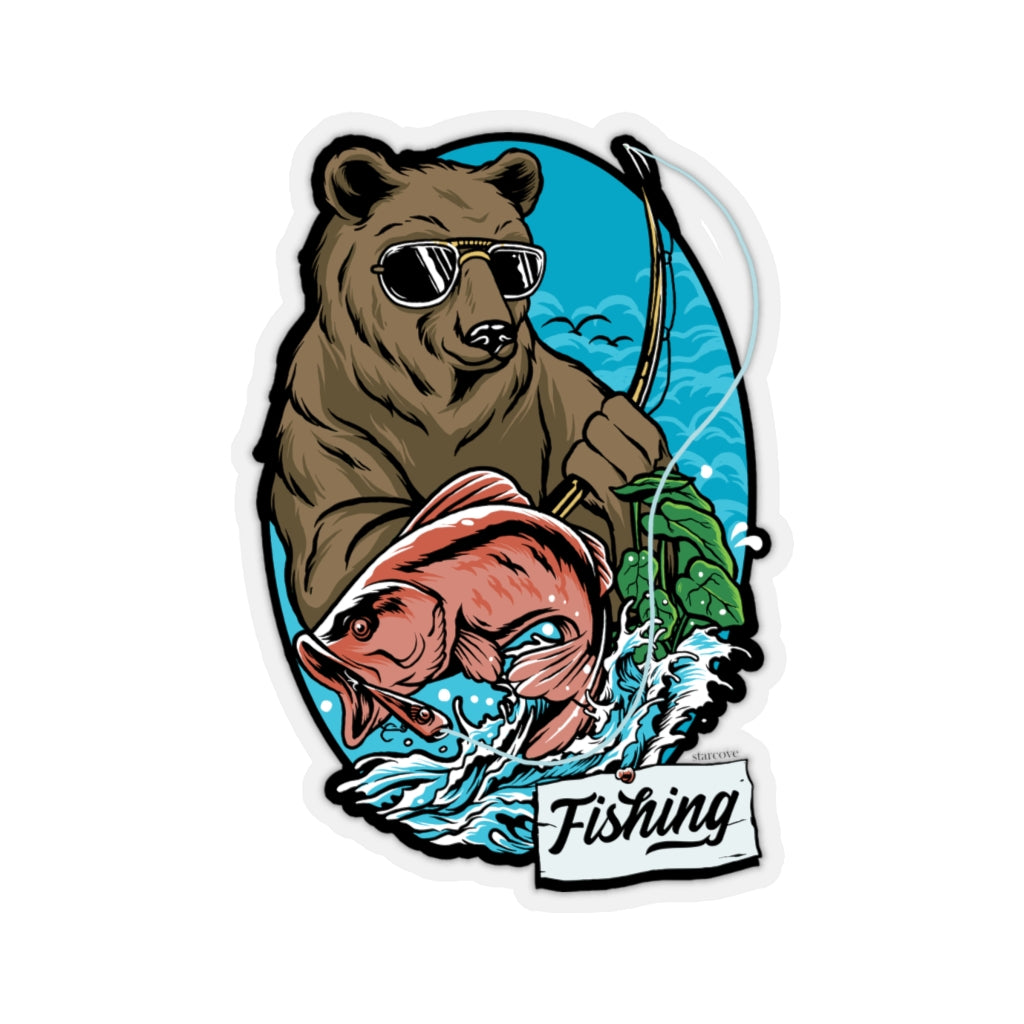 Bear Fishing Sticker, Salmon Laptop Decal Vinyl Cute Waterbottle Tumbl –  Starcove Fashion