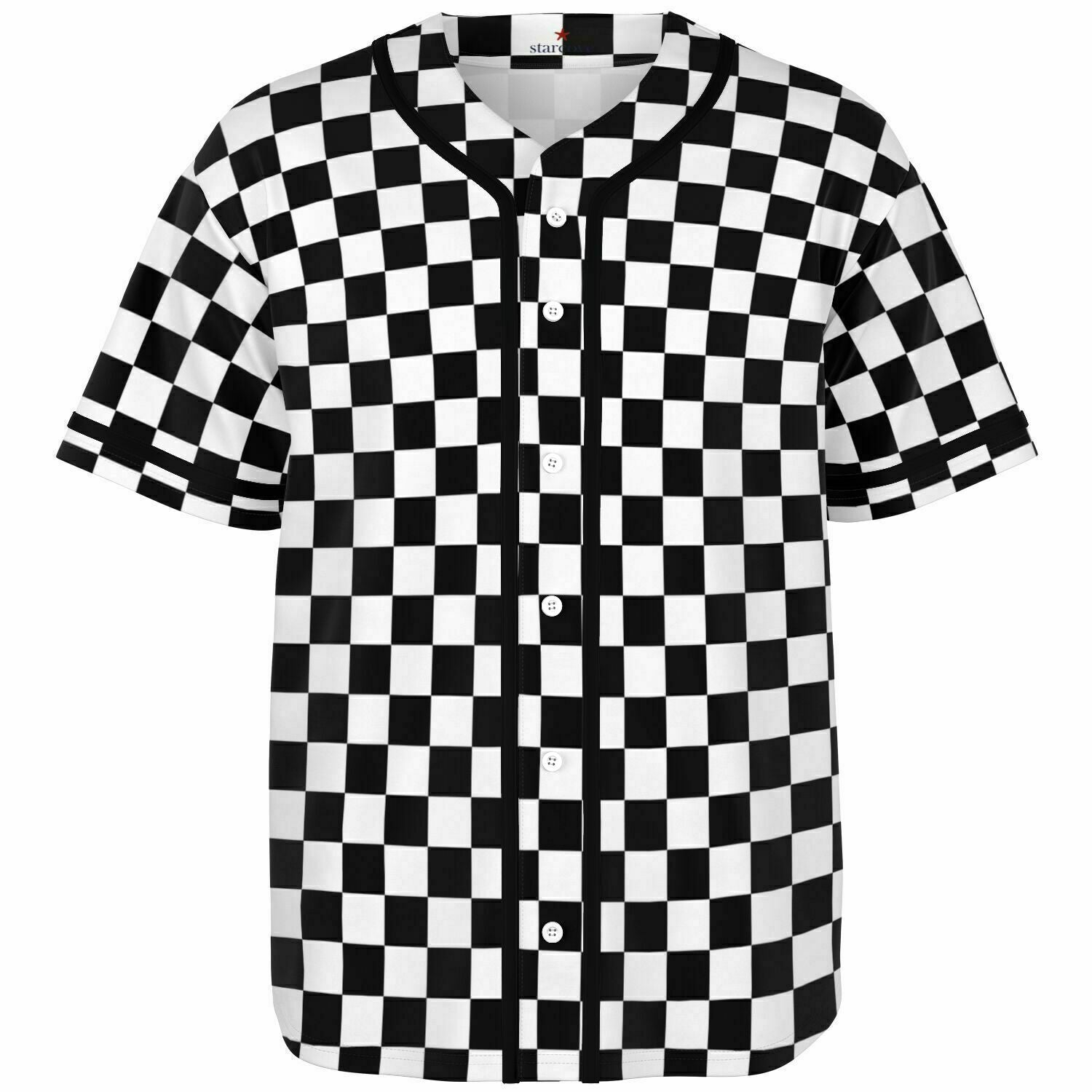 Checkered Baseball Jersey Shirt, Black White Check Men Women Unisex Vintage Season Coach Player Moisture Wicking Tshirt XL