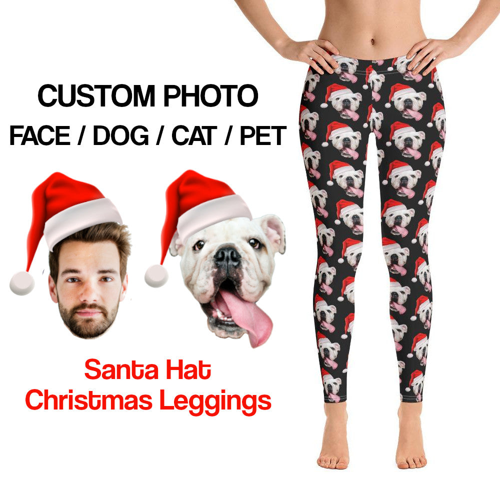 Custom Photo Face Leggings, Personalized Dog Cat Pet Boyfriend Husband