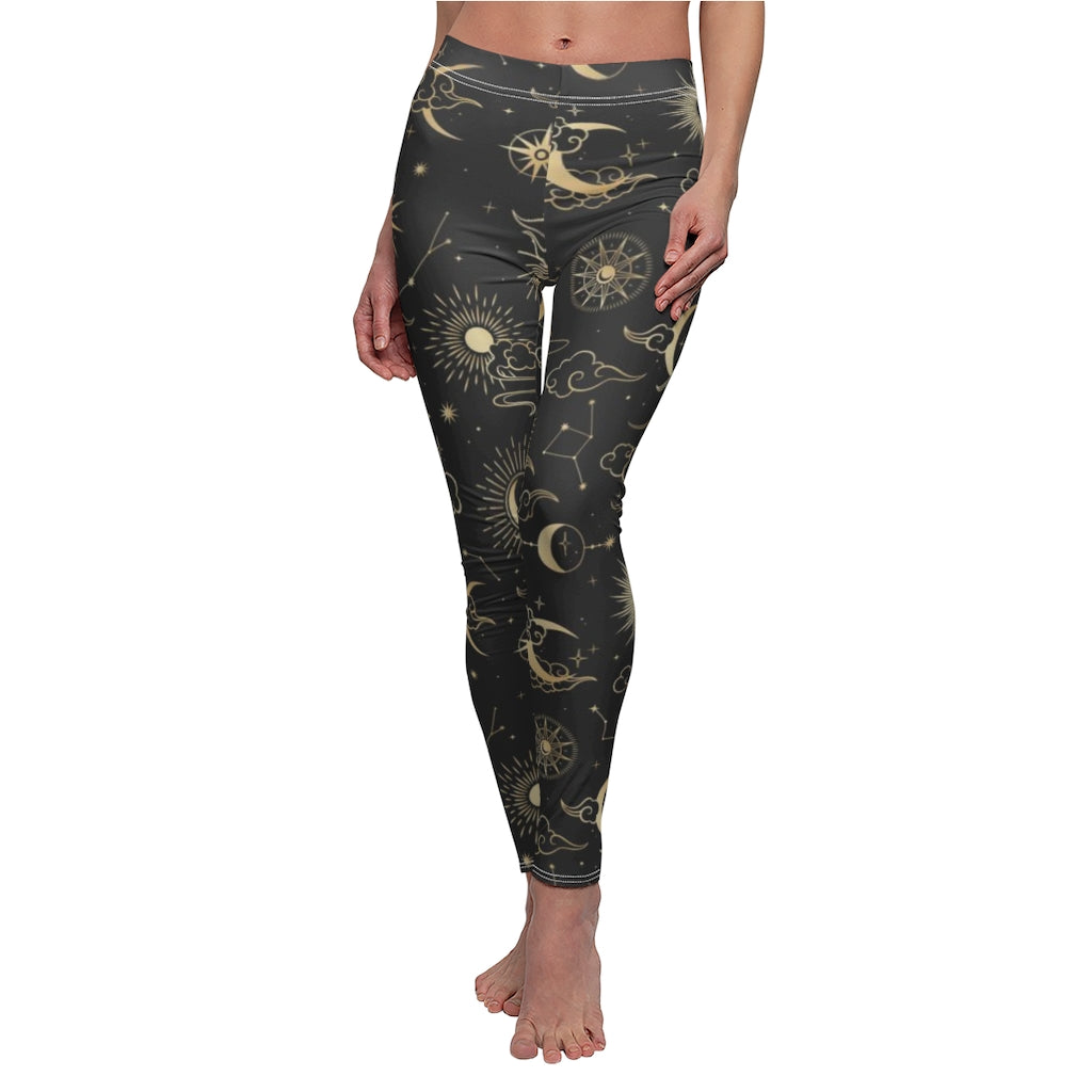 Modern chalk black elegant faux gold pineapple pattern Leggings by
