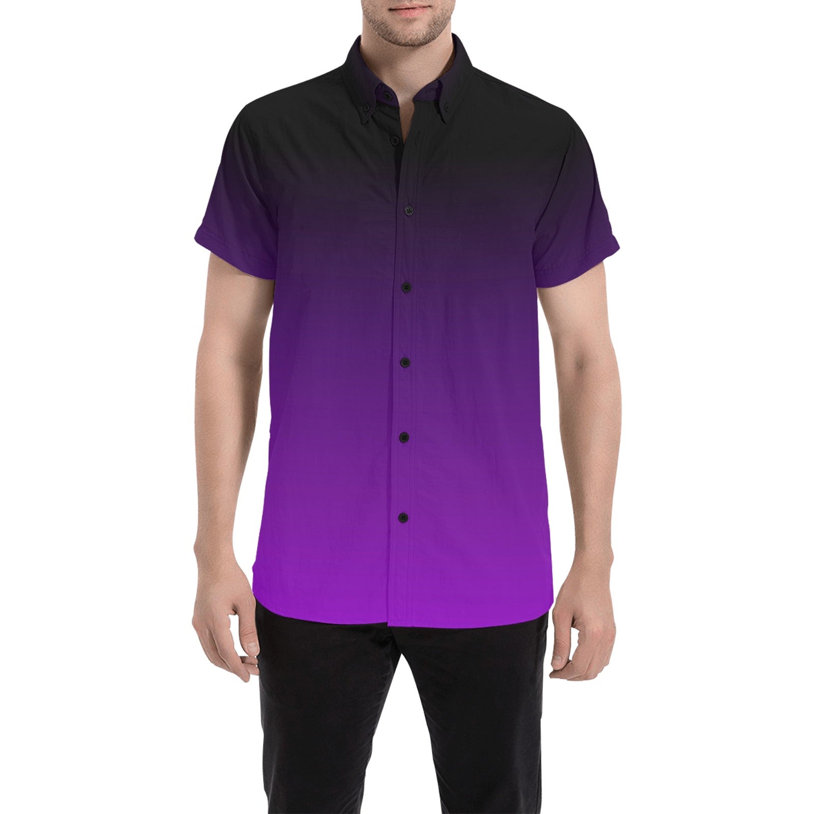 Black and Purple Short Sleeve Men Button Down Shirt, Ombre Tie Dye Gra –  Starcove Fashion