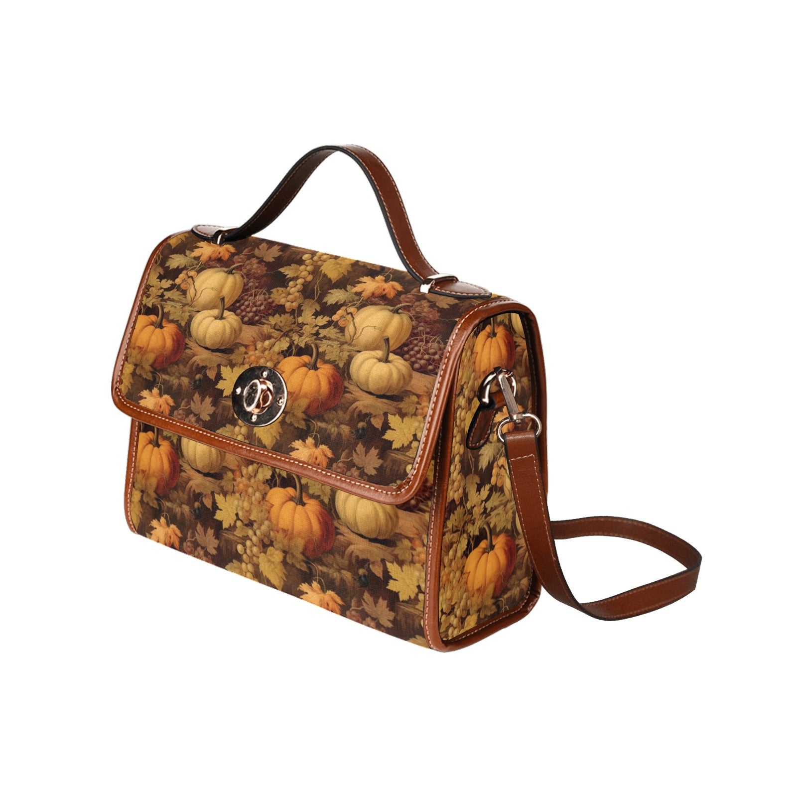 Autumn Fall Canvas Satchel bag Vintage Pumpkins Grapes Waterproof