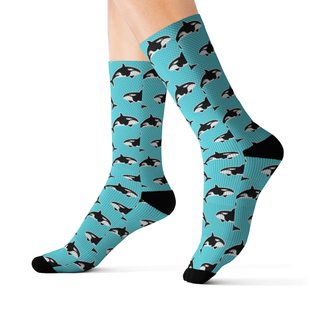 Orca Killer Whale Socks, Blue Sublimation 3D Men Women Crew Cool