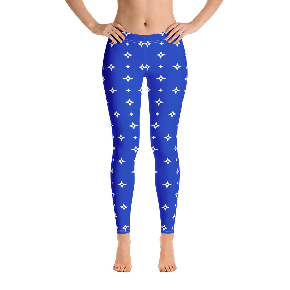Royal Blue Stars Leggings for Women, Monogram Printed Yoga Pants