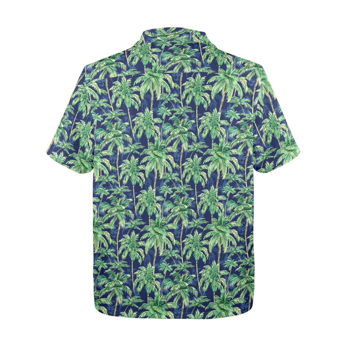 Blue Hawaiian Men Shirt with Palm Trees, Green Beach Print Vintage Aloha Hawaii Retro Summer Tropical Plus Size Pocket Guys Button Down