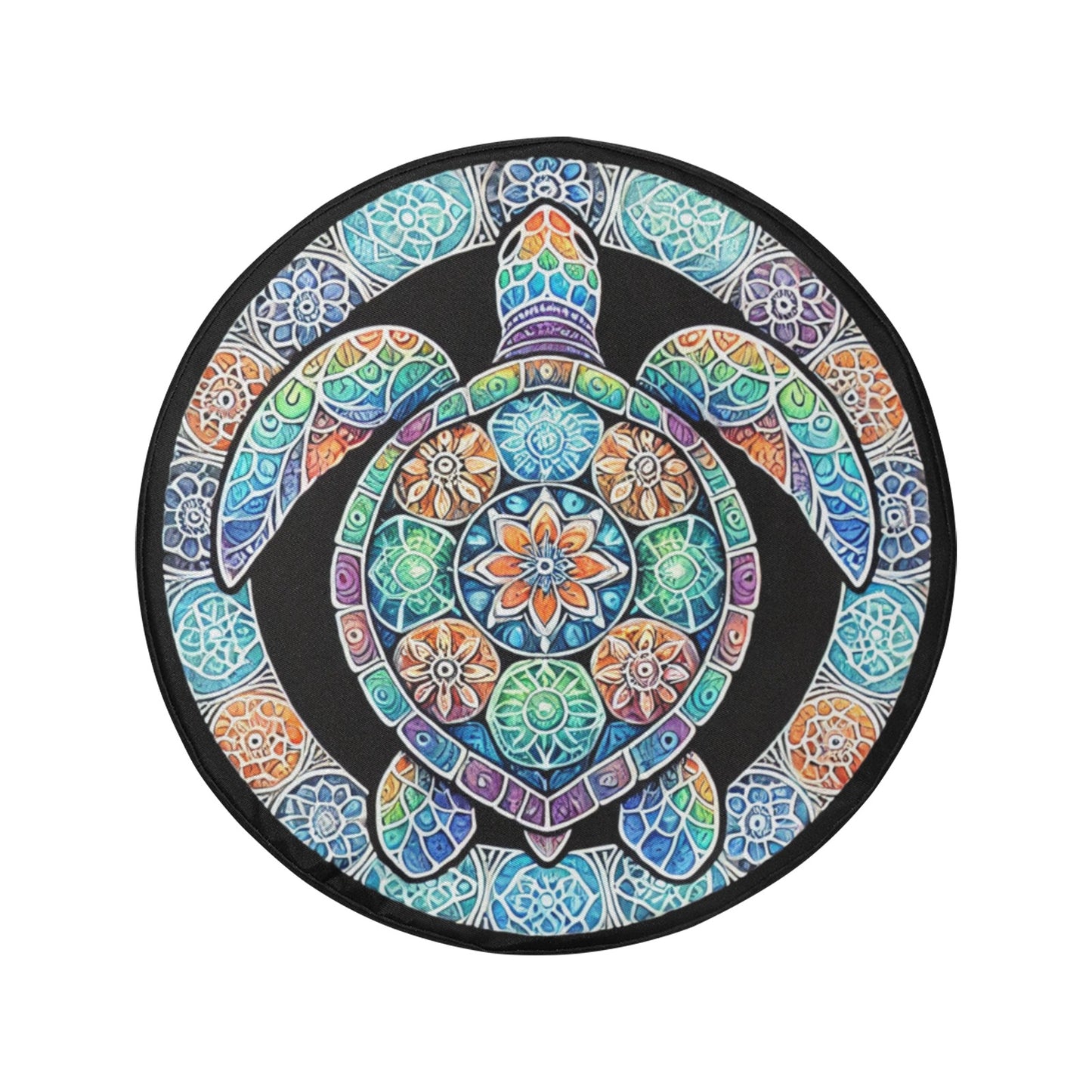 Mandala Sea Turtle Spare Tire Cover, Colorful Watercolor Art Rear Backup Camera Hole Tribal Hawaiian Back Wheel Car Beach Unique RV Camper