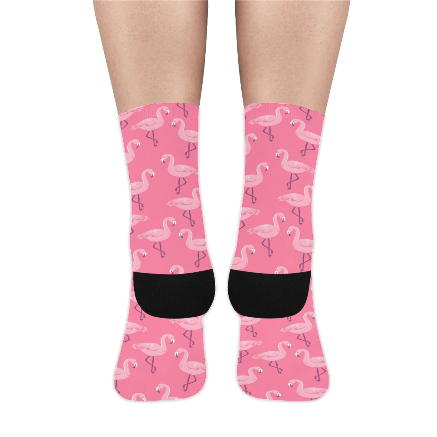 Pink Flamingo Socks, Tropical Bird Crew Sublimation Women Men Designer Fun Novelty Cool Funky Crazy Casual Unique Dress Socks