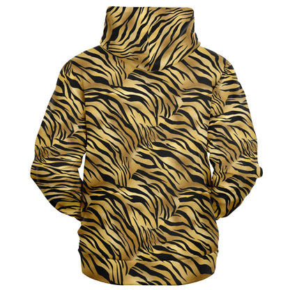 Tiger Stripes Zip Up Hoodie, Animal Print Full Zipper Pocket Men Women Unisex Adult Aesthetic Graphic Cotton Fleece Hooded Sweatshirt