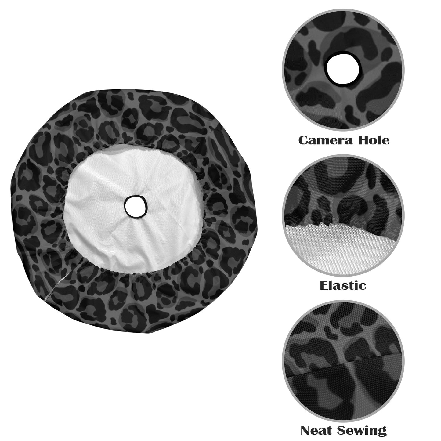 Black Leopard Spare Tire Cover, Animal Cheetah Print Backup Camera Hole Unique Back Extra Wheel Cars RV Men Women Girls Trailer Campers