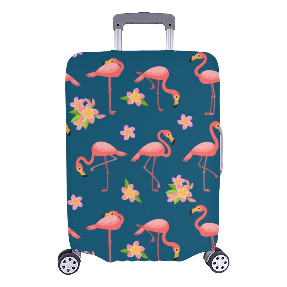 Flamingo Luggage Cover, Flowers Pink Tropical Blue Aesthetic Print Suitcase Carry On Bag Washable Protector Travel Designer Zipper Gift