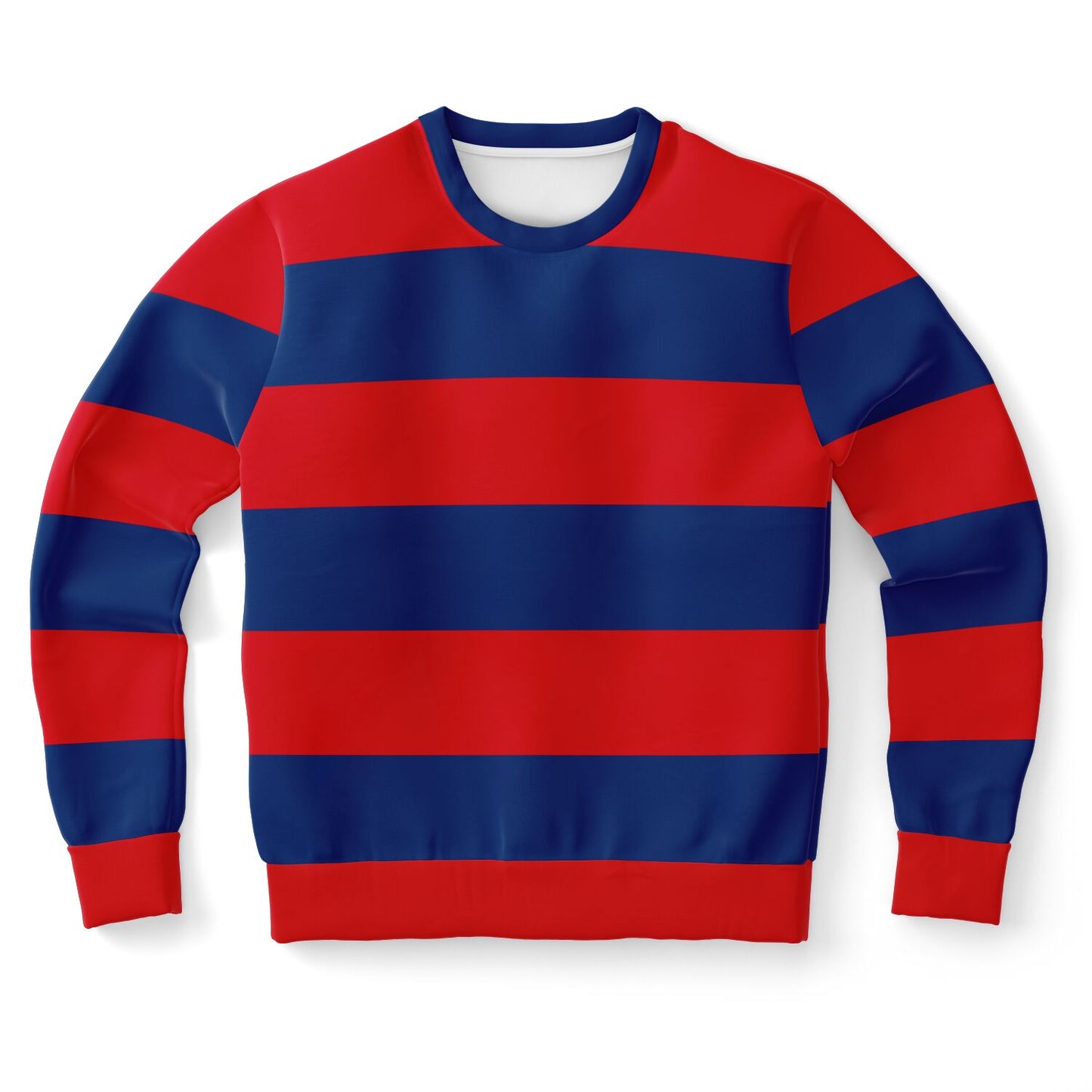 Red and Blue Striped Sweatshirt, Wide Horizontal Stripes Crewneck Fleece Cotton Sweater Jumper Pullover Men Women Adult Designer Top