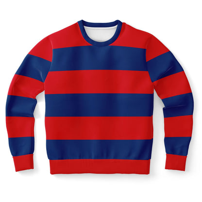 Red and Blue Striped Sweatshirt, Wide Horizontal Stripes Crewneck Fleece Cotton Sweater Jumper Pullover Men Women Adult Designer Top