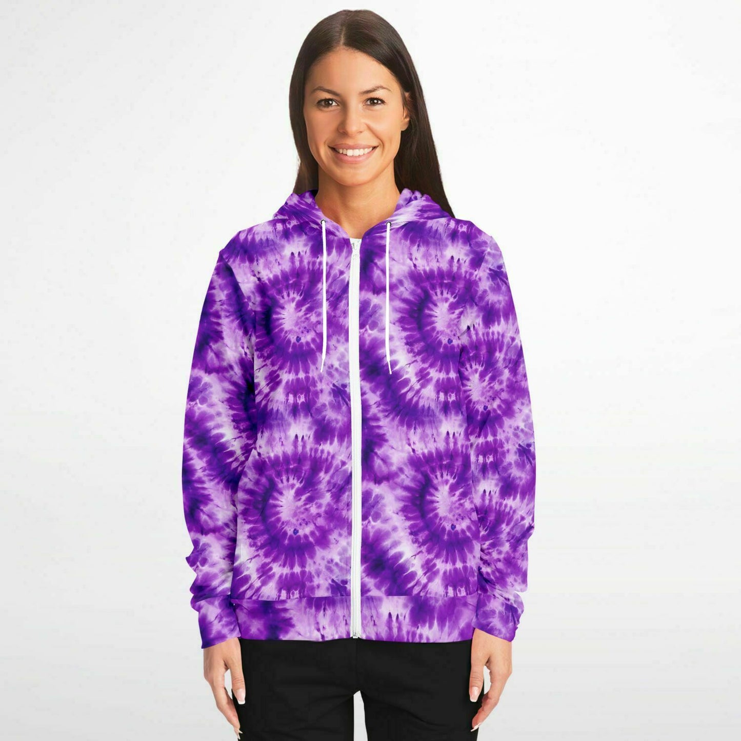 Purple Tie Dye Zip Up Hoodie, Front Zipper Pocket Men Women Unisex Adult Aesthetic Graphic Cotton Fleece Hooded Sweatshirt Starcove Fashion