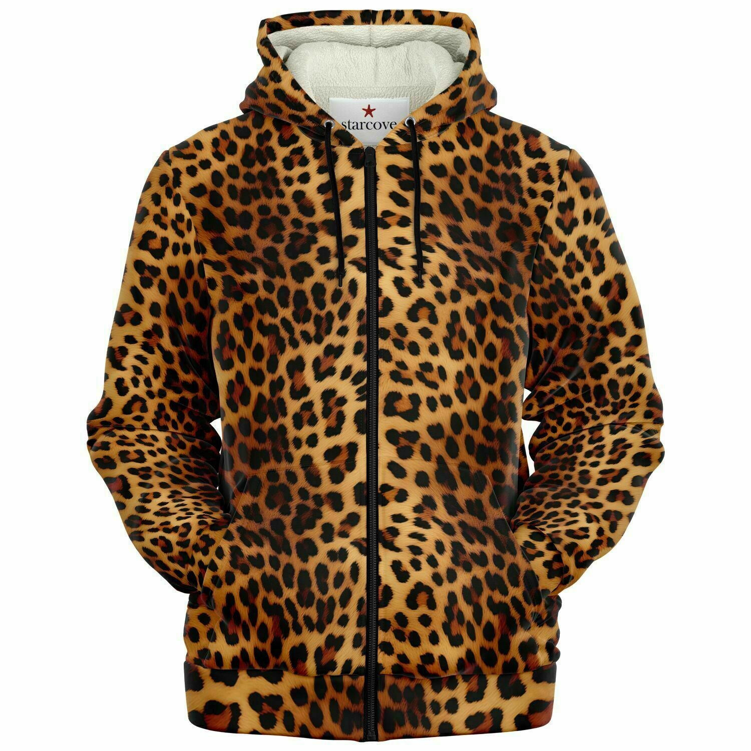 Leopard Zip Up Fleece Lined Hoodie, Animal Print Cheetah Full Zipper Pocket  Men Women Unisex Adult Aesthetic Graphic Hooded Sweatshirt