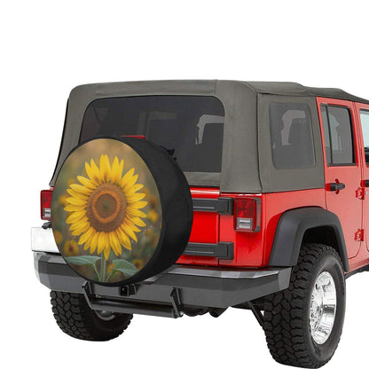 Sunflower Car Spare Tire Cover, Back Rear Extra Wheel Floral Yellow Flowers Black Camera Hole Unique Design Women Girls RV Camper Auto