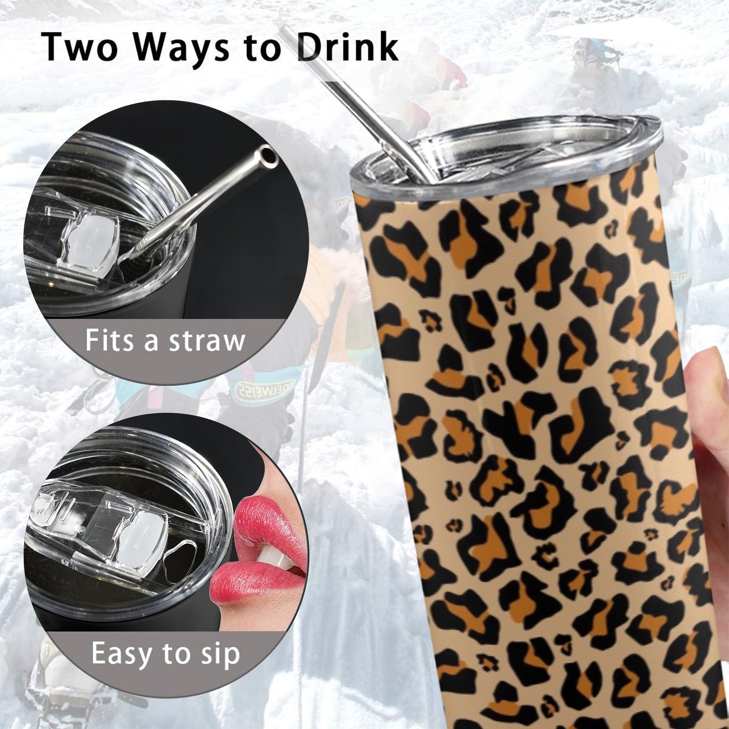 Leopard Tumbler 20oz Lid Straw, Animal Print Cheetah Stainless Steel Travel Mug Insulated Cup Flask Coffee Traveler Custom Gift Men Women