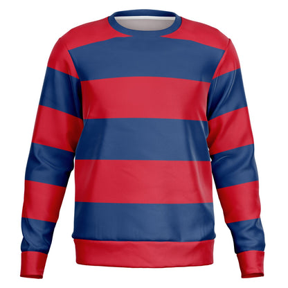 Red and Blue Striped Sweatshirt, Wide Horizontal Stripes Crewneck Fleece Cotton Sweater Jumper Pullover Men Women Adult Designer Top