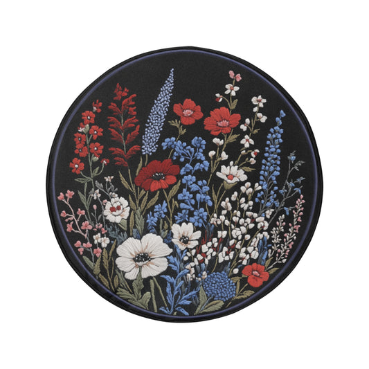 Red White Blue Flowers Spare Tire Cover, Faux Embroidery Botanical Printed Floral Wheel Unique Backup Camera Hole Trailer Back Men Women RV