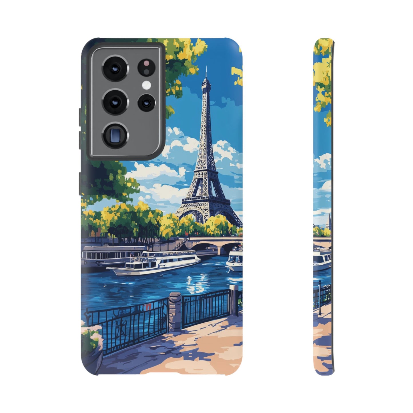 Paris Eifel Tower Tough Phone Case, Seine France iPhone 16 15 14 13 Pro Max 12 11 8 Plus X XR XS Galaxy S24 S23 S22 S21 Google Pixel Cover