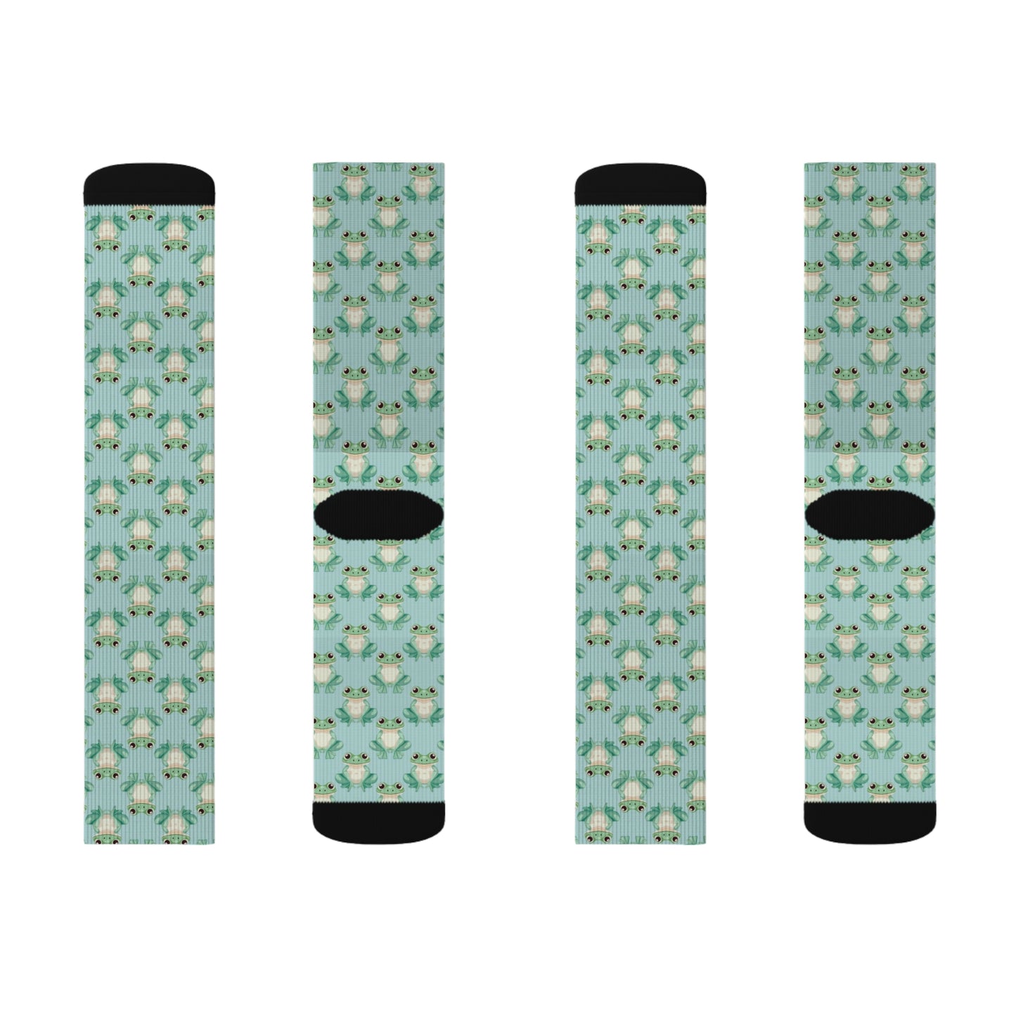 Frogs Socks, Pastel Green Kawaii Funny Crew Sublimation Women Men Designer Fun Novelty Cool Funky Crazy Casual Cute Unique Dress