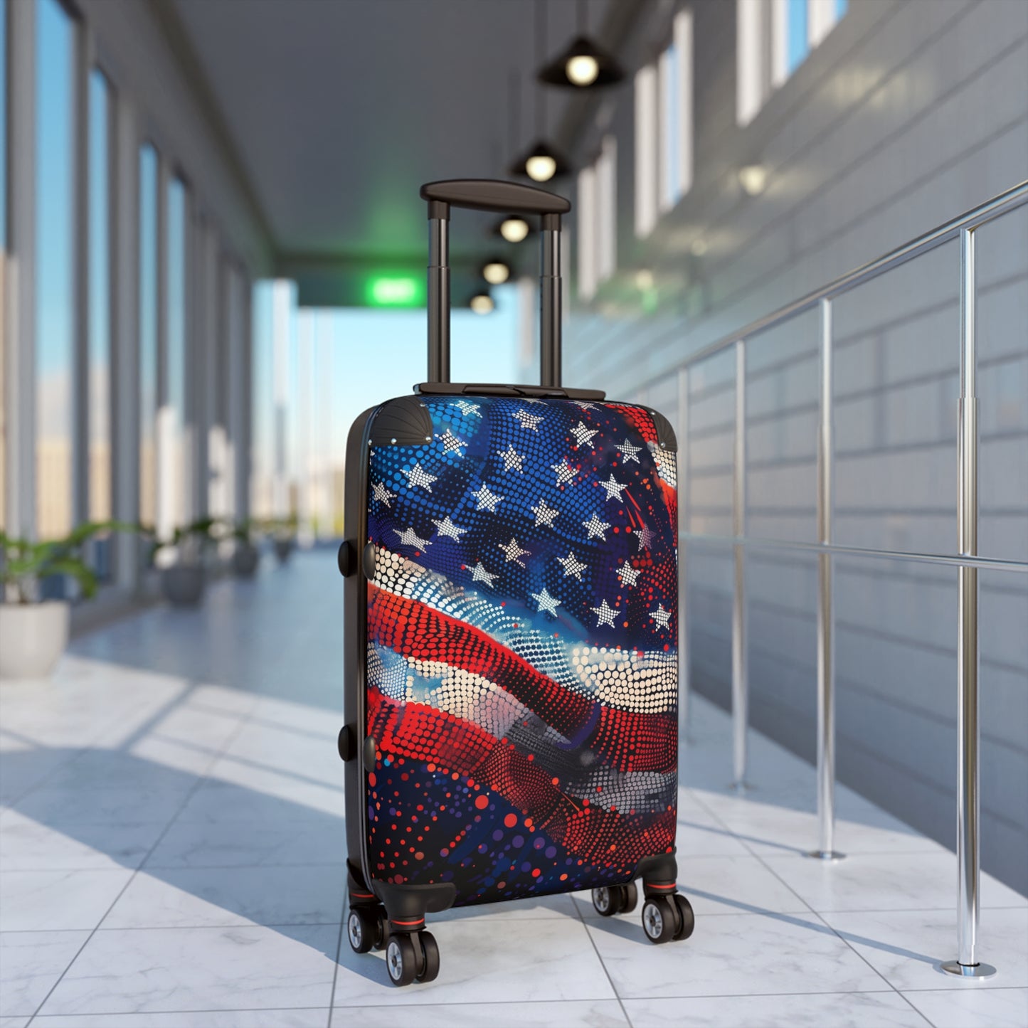 American Flag Suitcase Luggage, USA Art Carry On 4 Wheels Cabin Travel Small Large Set Rolling Spinner Lock Decorative Hard Shell Case