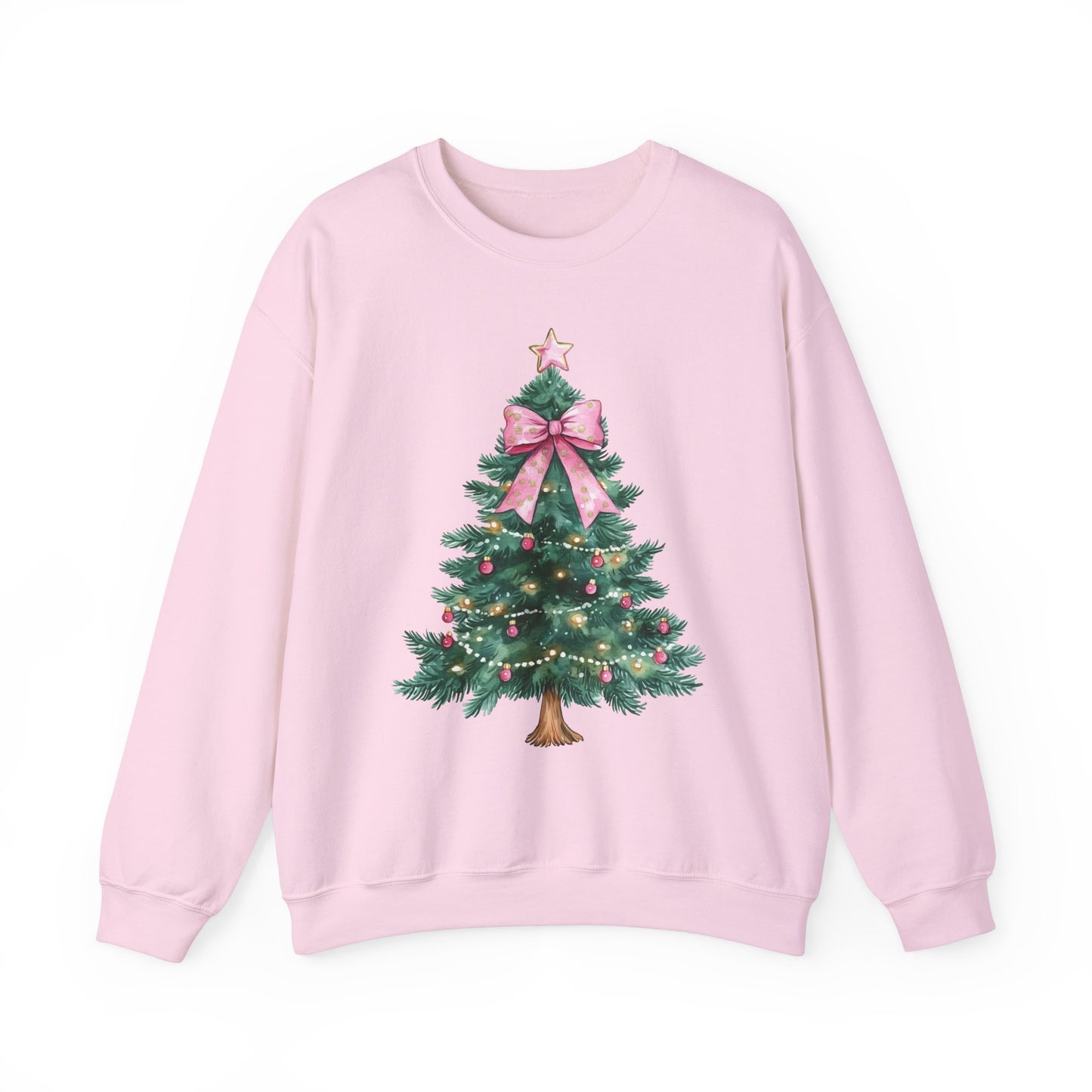 Christmas Tree Pink Bow Sweatshirt,  Coquette Cute Xmas Holiday Print Women Men Vintage Party Winter Holiday Outfit Plus Size Sweater