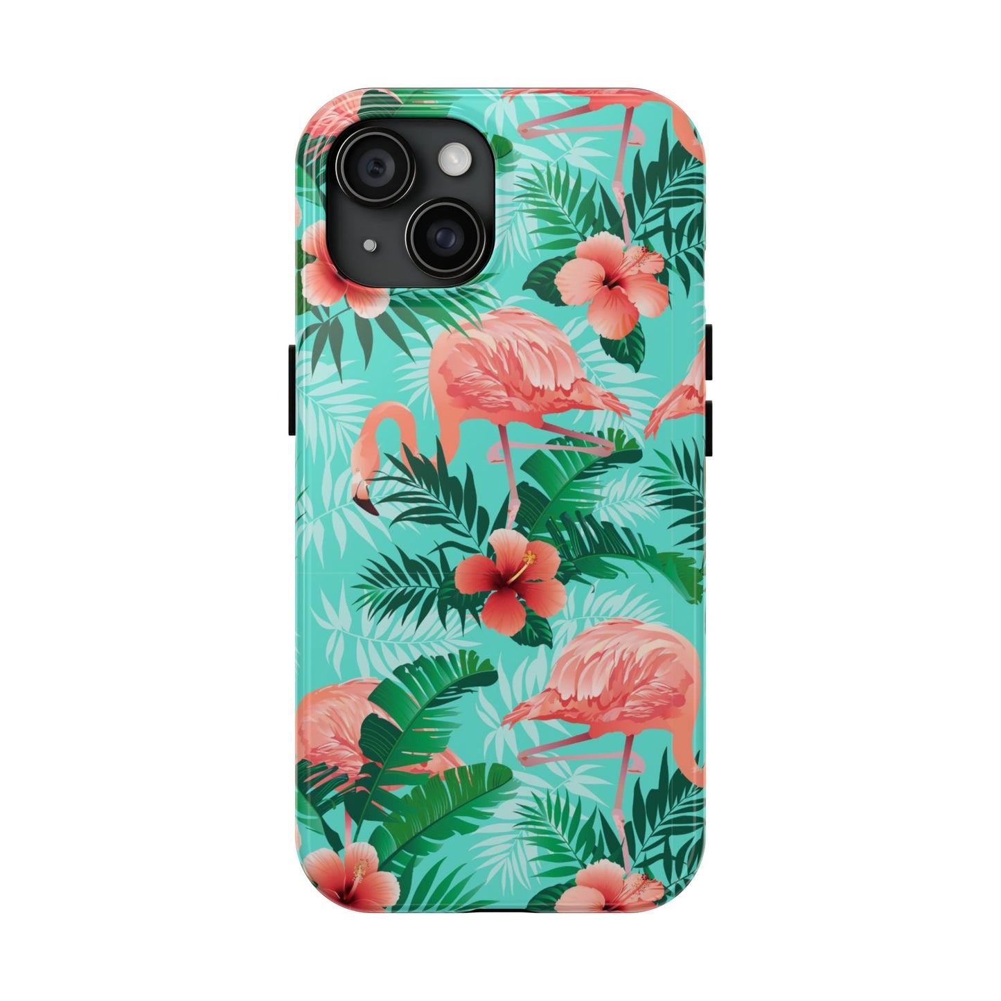 Pink Flamingo iPhone 15 14 13 12 11 Pro Max Tough Case, Green Tropical Monstera Print Cute Gift XS XR X 7 Plus 8 Cell Phone Galaxy