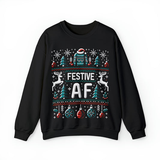 Festive AF Ugly Christmas Sweater, Bad Tacky Xmas Print Women Men Vintage Funny Party Winter Holiday Outfit Plus Size Sweatshirt