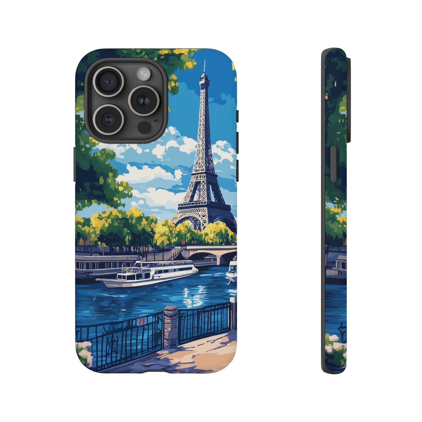 Paris Eifel Tower Tough Phone Case, Seine France iPhone 16 15 14 13 Pro Max 12 11 8 Plus X XR XS Galaxy S24 S23 S22 S21 Google Pixel Cover