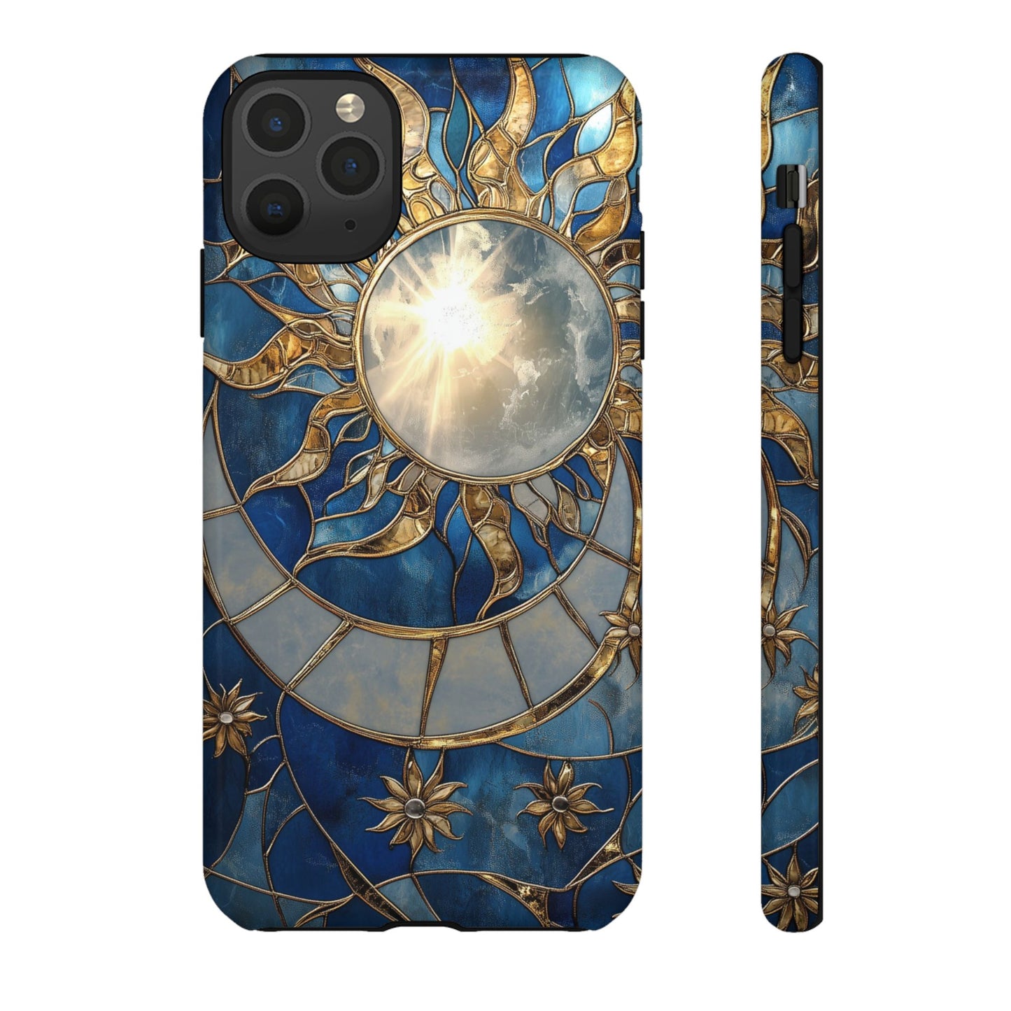 Sun Moon Tough Phone Case, Celestial Stained Glass iPhone 16 15 14 13 Pro Max 12 11 8 Plus X XR XS Galaxy S24 S23 S22 S21 Google Pixel Cover