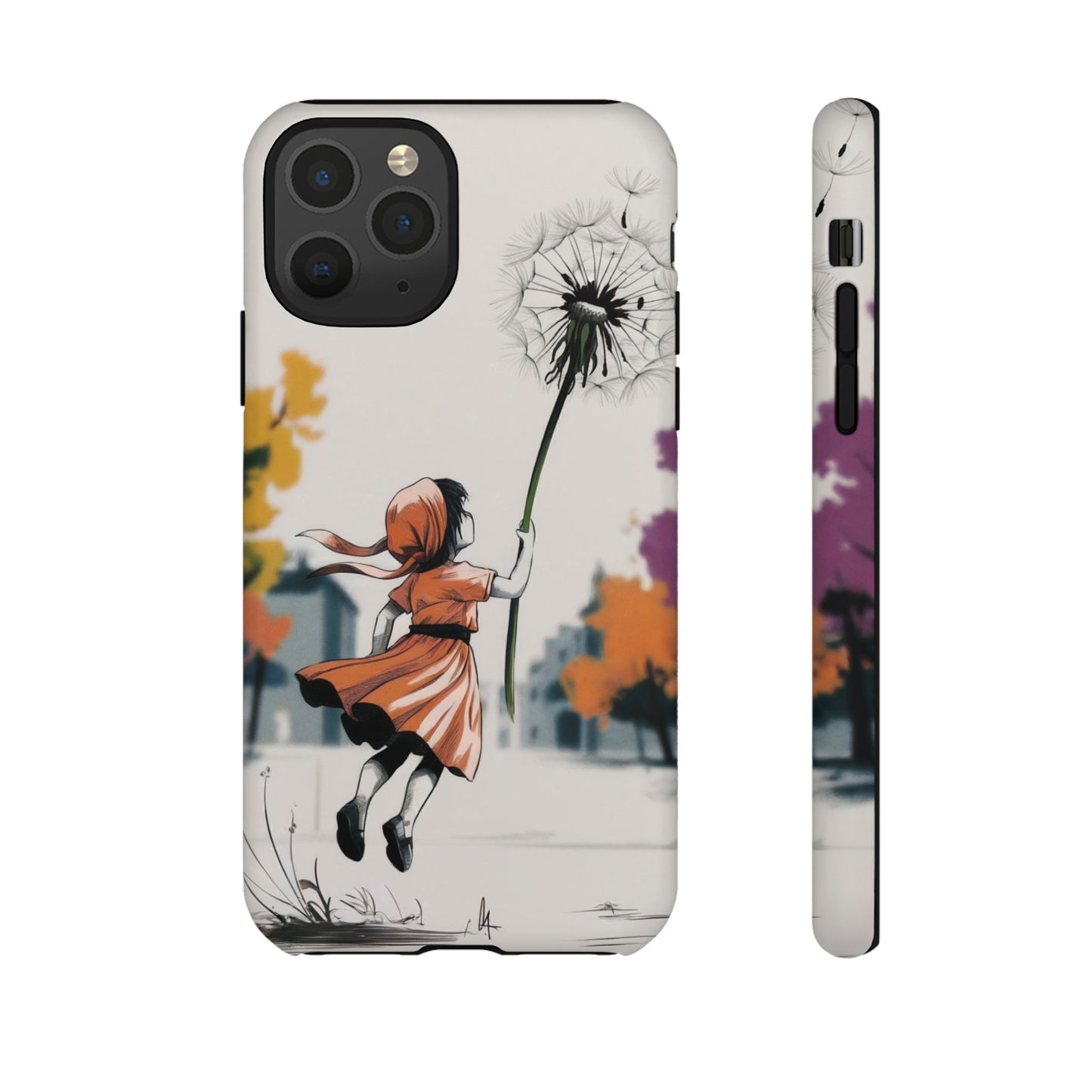 Girl Dandelion Tough Phone Case, Kids Cute Fantasy iPhone 16 15 14 13 Pro Max 12 11 8 Plus X XR XS Galaxy S24 S23 S22 S21 Google Pixel Cover