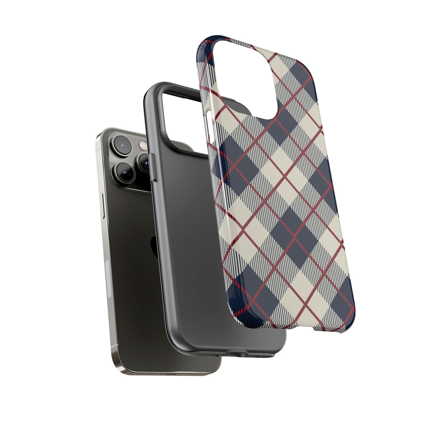 Blue Plaid iPhone 16 15 14 13 Tough Case, Checkered Check Tartan Cute 12 11 8 Plus X Xr Xs Pro Max Samsung S24 S23 S22 Galaxy Pixel Cover