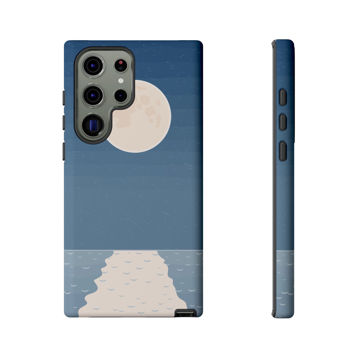 Full Moon Tough Phone Case, Blue iPhone 15 14 13 Pro Max 12 11 8 Plus X XR XS Samsung Galaxy S22 Google Pixel Cover