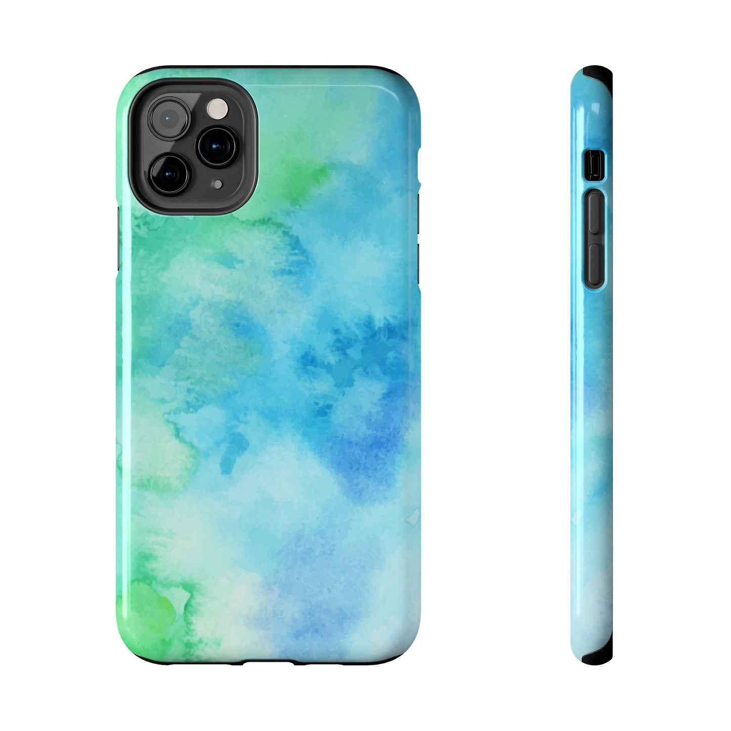 Blue Green Watercolor Tough Phone Case, Tie Dye Colorful Print Cute Cell Iphone 15 14 13 Pro Max 12 11 XS XR X 7 SE 8 Galaxy S24 S23 S22