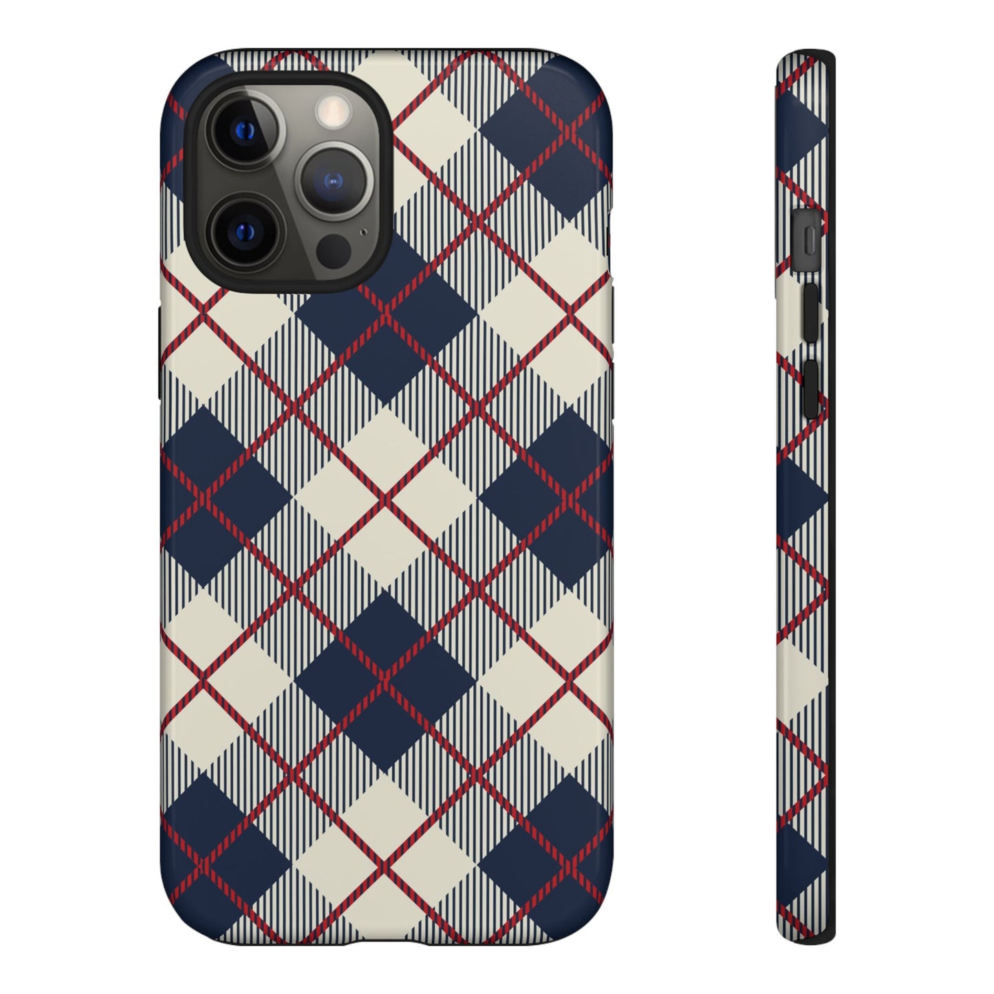 Blue Plaid iPhone 16 15 14 13 Tough Case, Checkered Check Tartan Cute 12 11 8 Plus X Xr Xs Pro Max Samsung S24 S23 S22 Galaxy Pixel Cover