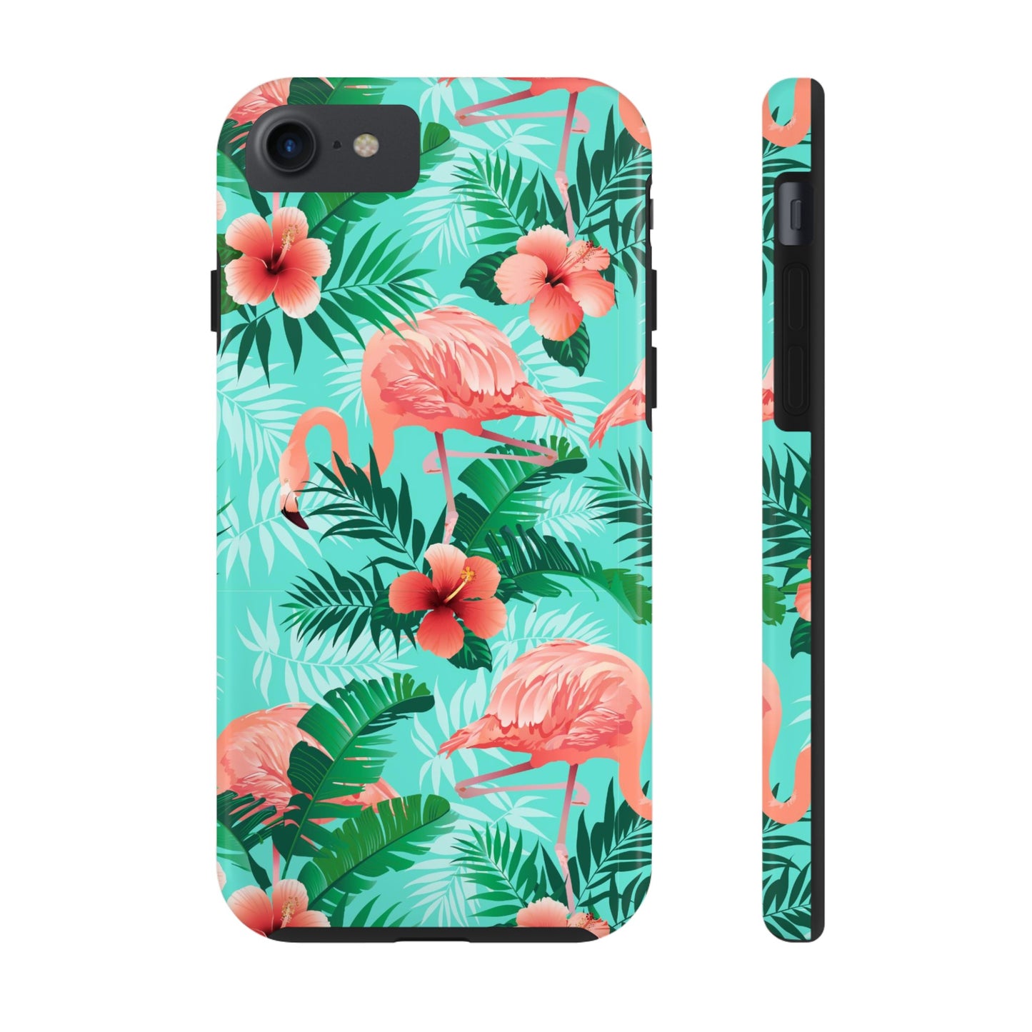 Pink Flamingo iPhone 15 14 13 12 11 Pro Max Tough Case, Green Tropical Monstera Print Cute Gift XS XR X 7 Plus 8 Cell Phone Galaxy