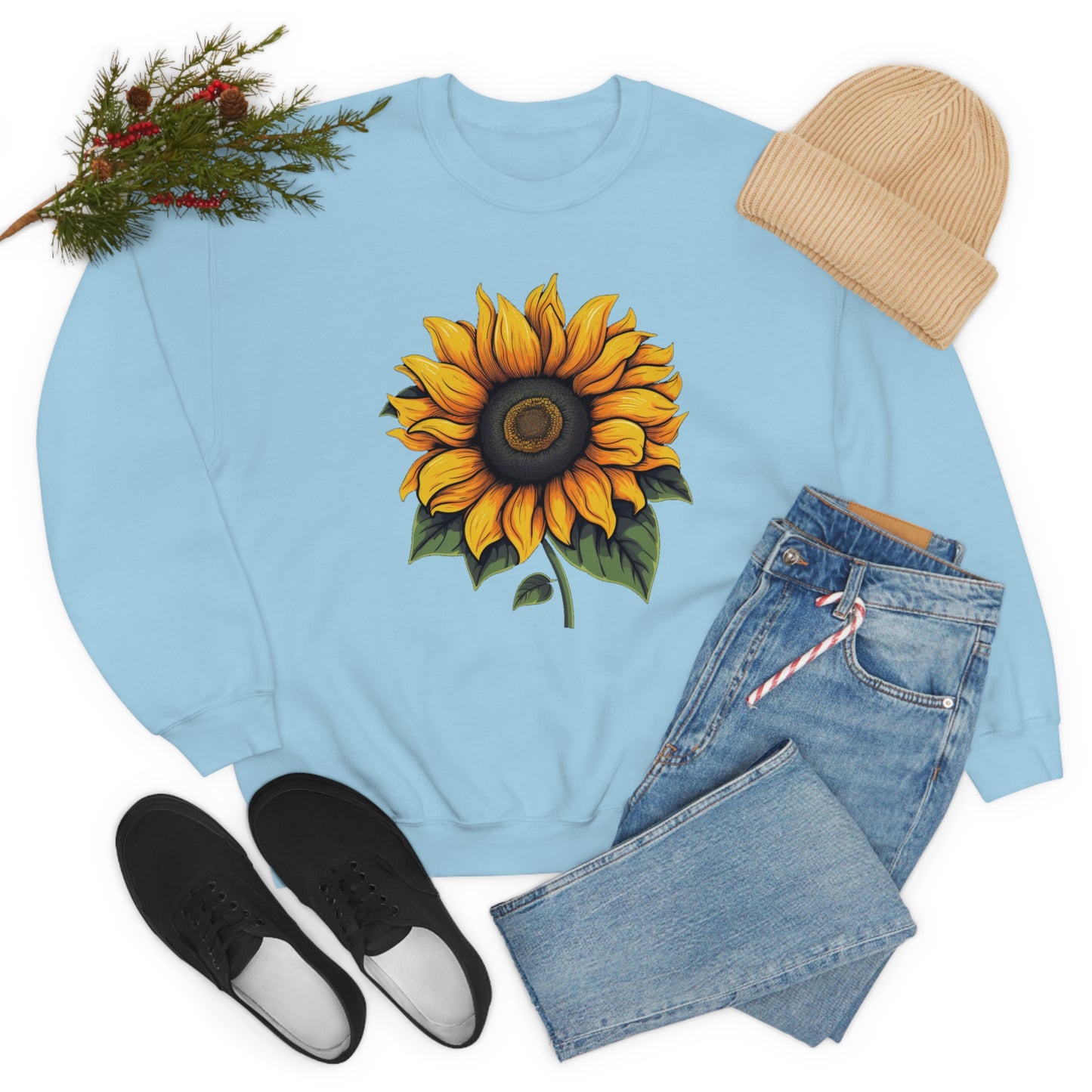 Sunflower Sweatshirt, Yellow Flowers Floral Graphic Crewneck Cotton Sweater Jumper Pullover Men Women Aesthetic Designer Top Starcove Fashion