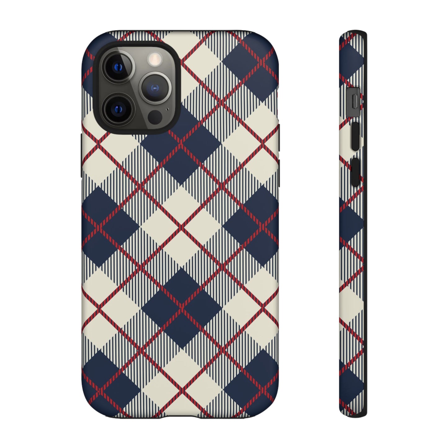 Blue Plaid iPhone 16 15 14 13 Tough Case, Checkered Check Tartan Cute 12 11 8 Plus X Xr Xs Pro Max Samsung S24 S23 S22 Galaxy Pixel Cover