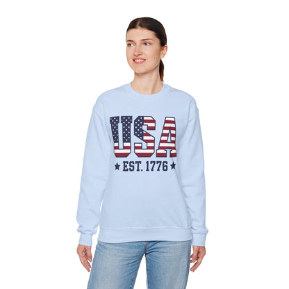 USA Est 1776 Sweatshirt, American Flag Stars Stripes Patriotic Retro Vintage Graphic Crewneck Cotton Sweater Jumper Pullover Men Women Top