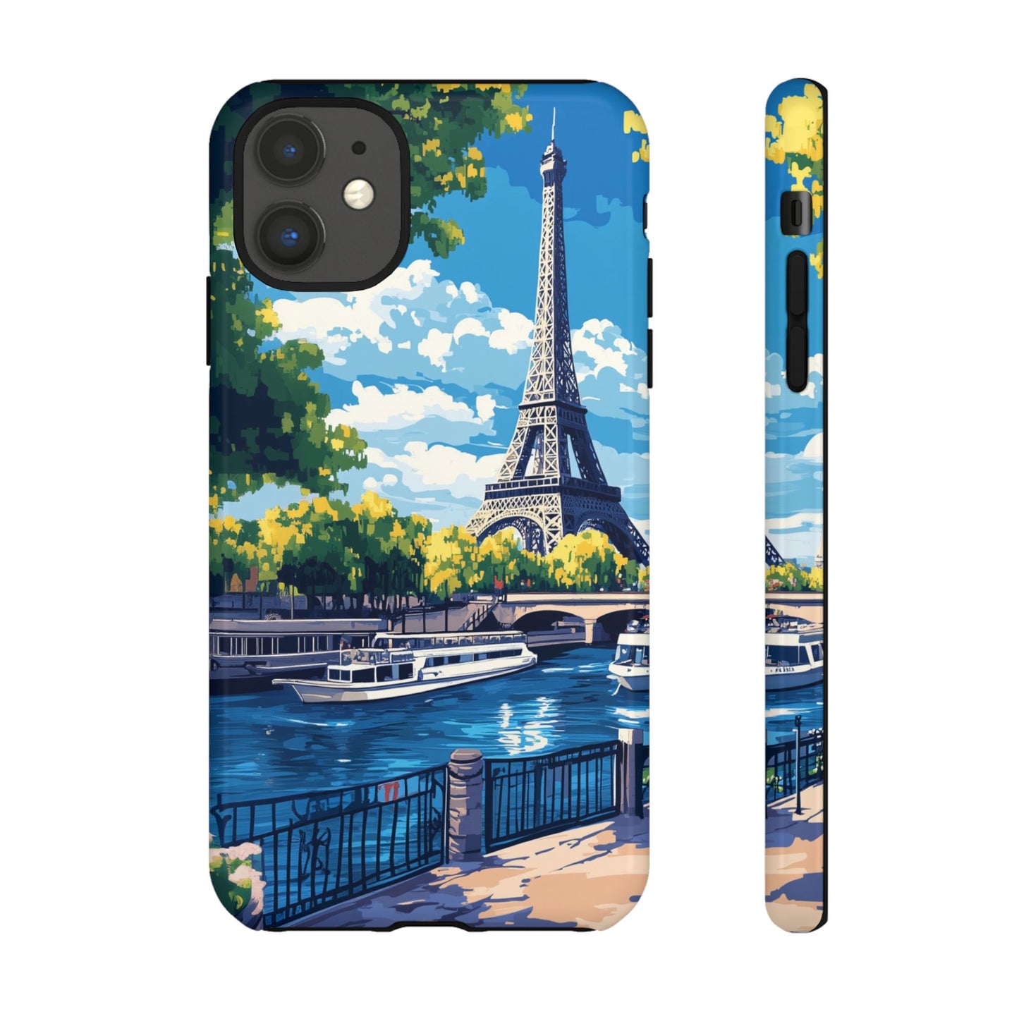 Paris Eifel Tower Tough Phone Case, Seine France iPhone 16 15 14 13 Pro Max 12 11 8 Plus X XR XS Galaxy S24 S23 S22 S21 Google Pixel Cover