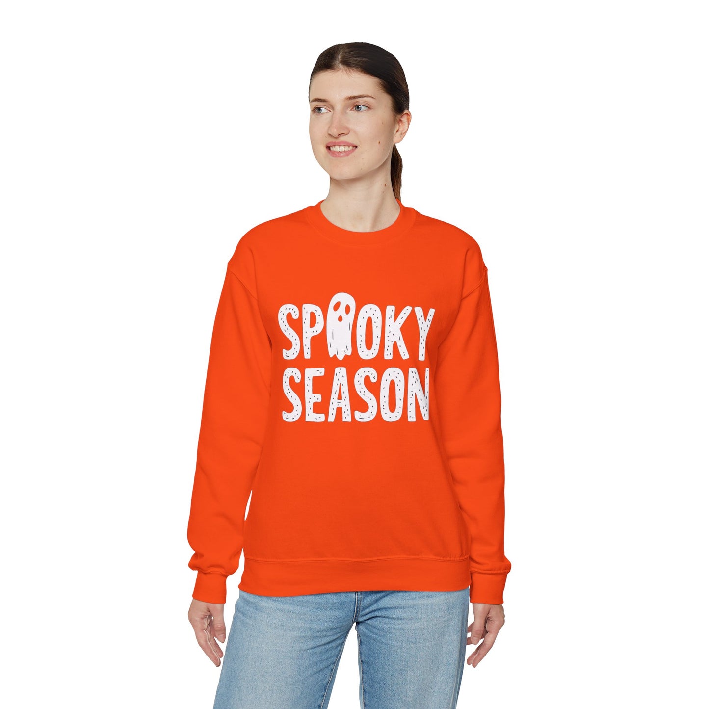 Spooky Season Sweatshirt, Ghost Halloween Graphic Crewneck Fleece Cotton Sweater Jumper Pullover Men Women Aesthetic Designer Top